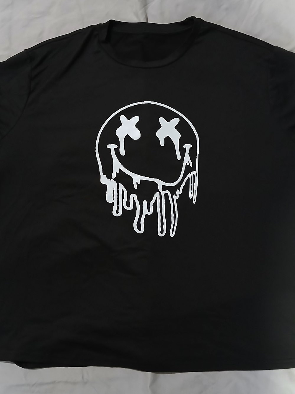 SHEIN Curve Black Tee with White Dripping Smile Graphic